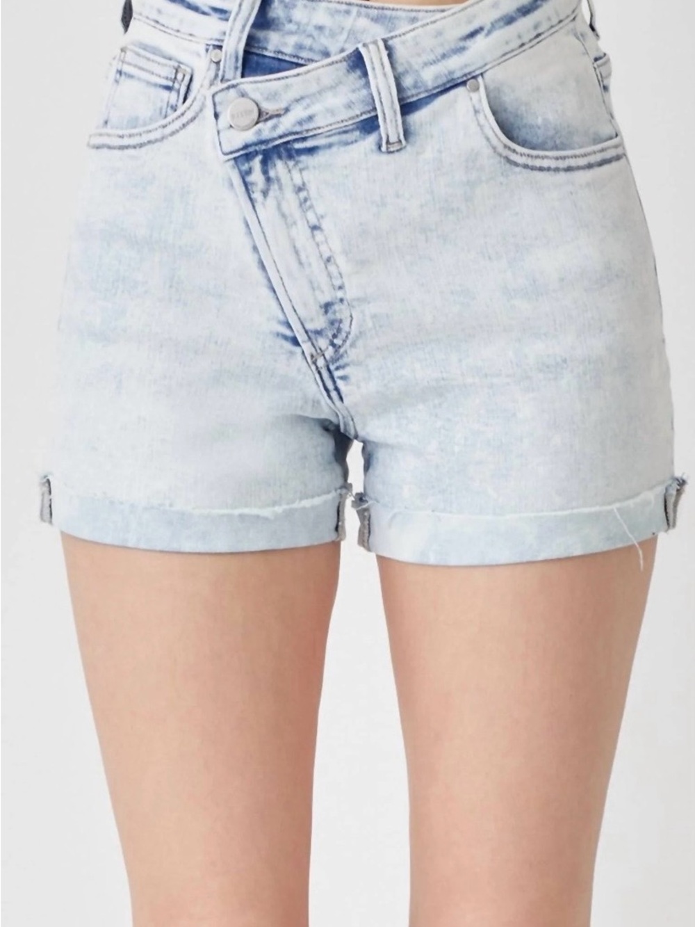 Risen Cross Over Asymmetrical Light Acid denim Shorts Size Small